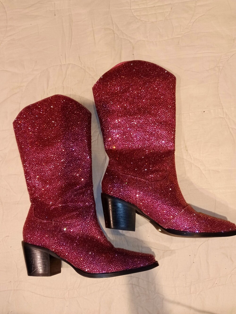 Azalea Wang Billings Sparkling Magenta Western Glitter Boots Sz 8